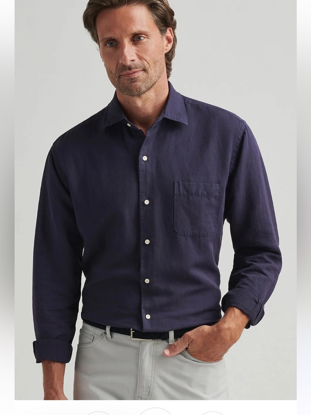 MEN’s PETER MILLAR CANAL LINEN COTTON SHIRT BUTTON UP NAVY size XL